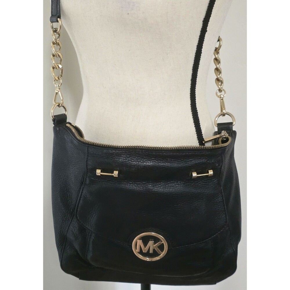 Stylish MICHAEL KORS Raven Black Super Soft Leather CROSSBODY Hobo Purse 16x12
